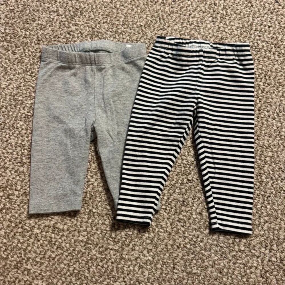 Lot of 2 Baby Leggings Gray OshKosh Black White Stripe 6-9 Months